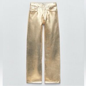 ZARA Metallic Gold High Rise Jeans size 2